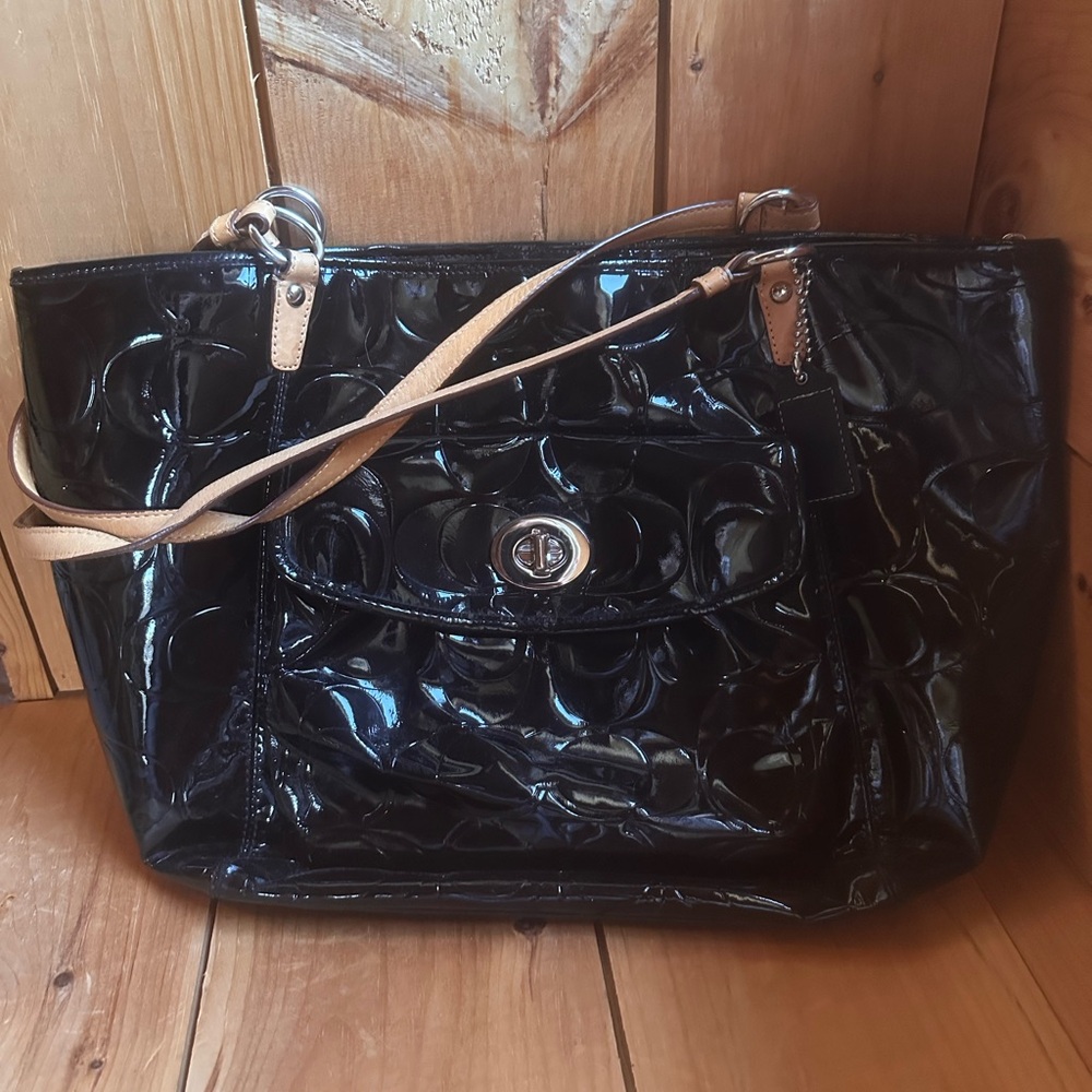 Black Patent Leather Tote Bag